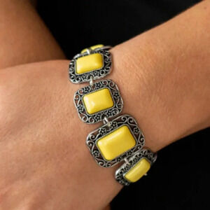 Brand New Yellow Beaded Silver Chain Casual Bracelet Women's Jewelry